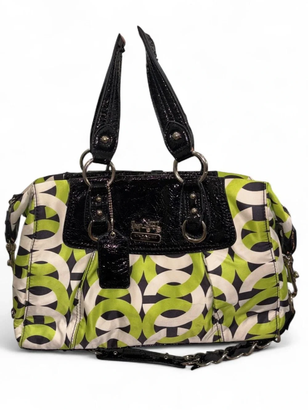 Coach Lime Green and Black Geo Print Satchel